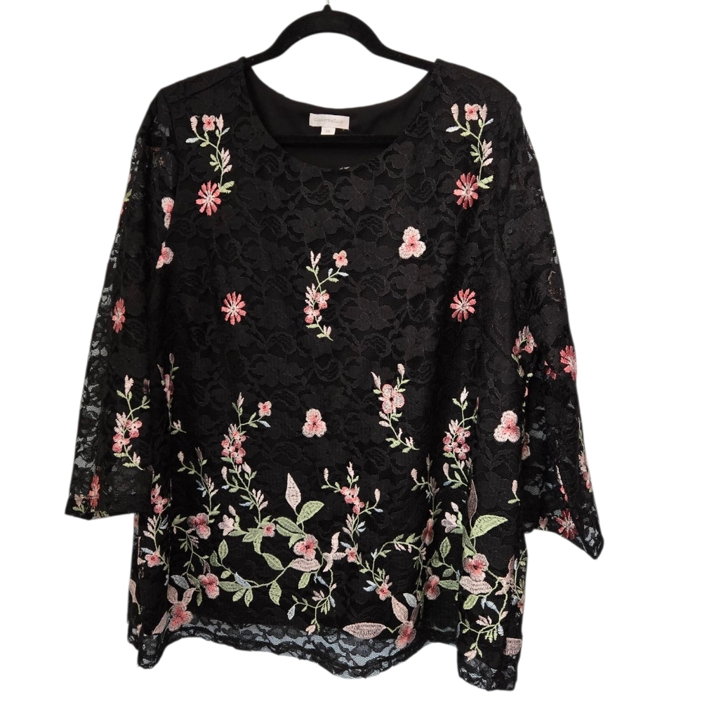 Charter Club Embroidered Flower Design 3qtr Length Sleeve Size XXL